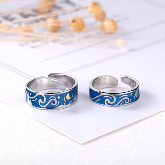 “Starry Night” Van Gogh Space Sky Duo Pair Ringset - Picture 6 of 7